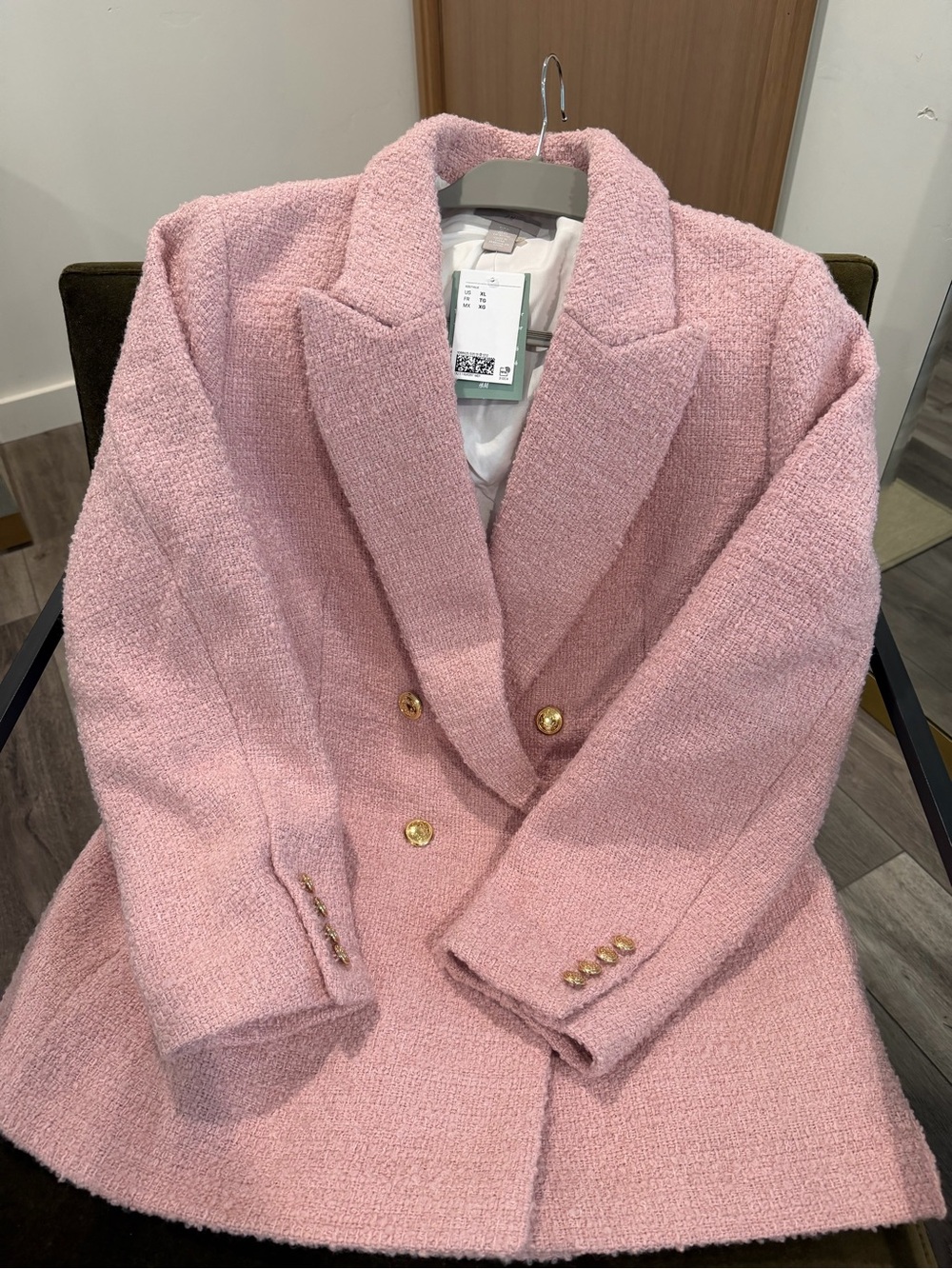 NWT H&M Classic Pink Bouclé Double-Breasted Blazer Coat